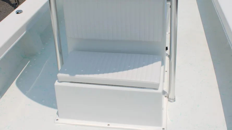 White seating on the 2025 C-Hawk 25 Center Console boat, designed for saltwater fishing, showcasing durable construction and comfort features.