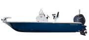 Tidewater 2110 BM boat model with a blue hull, featuring a center console and Yamaha outboard motor, showcased for potential buyers at Cape Romain Marine.
