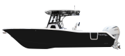 Tidewater 282 BW boat profile with black hull, Yamaha outboard motor, showcasing sleek design and fishing capabilities.