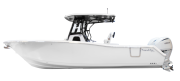 Tidewater 282 CC boat profile showcasing sleek design, equipped with dual outboard motors, ideal for adventure and fishing.