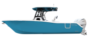 Tidewater 292 CC boat in vibrant blue color, showcasing sleek design and dual outboard engines, featured in Cape Romain Marine's Tidewater CC Adventure Series.