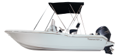 Tidewater 180 CC boat profile image showcasing a sleek design with a center console, outboard motor, and a black bimini top, relevant to Cape Romain Marine's Tidewater CC Adventure Series offerings.