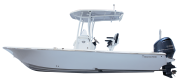 Tidewater 2300 Carolina Bay boat model featuring a sleek white hull and a Yamaha outboard motor, showcasing design elements relevant to the Tidewater Carolina Bay Series.