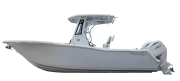 Tidewater 256 CC boat profile showcasing sleek design, featuring a center console and Yamaha outboard motor, ideal for marine enthusiasts.