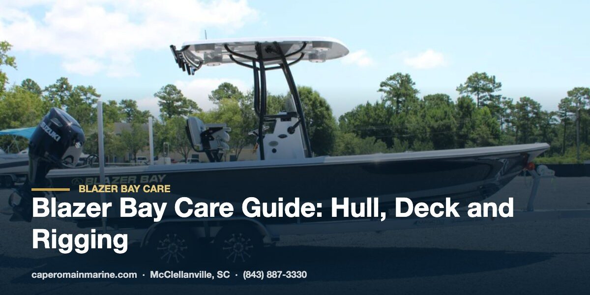 Blazer Bay bay boat side profile showing hull, deck and rigging at Cape Romain Marine