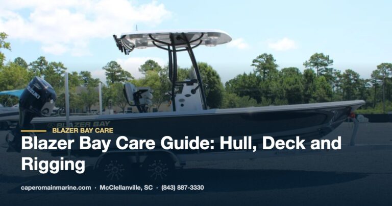 Blazer Bay bay boat side profile showing hull, deck and rigging at Cape Romain Marine