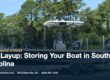 Blazer Bay boat on a trailer prepared for fall layup and winter storage in South Carolina