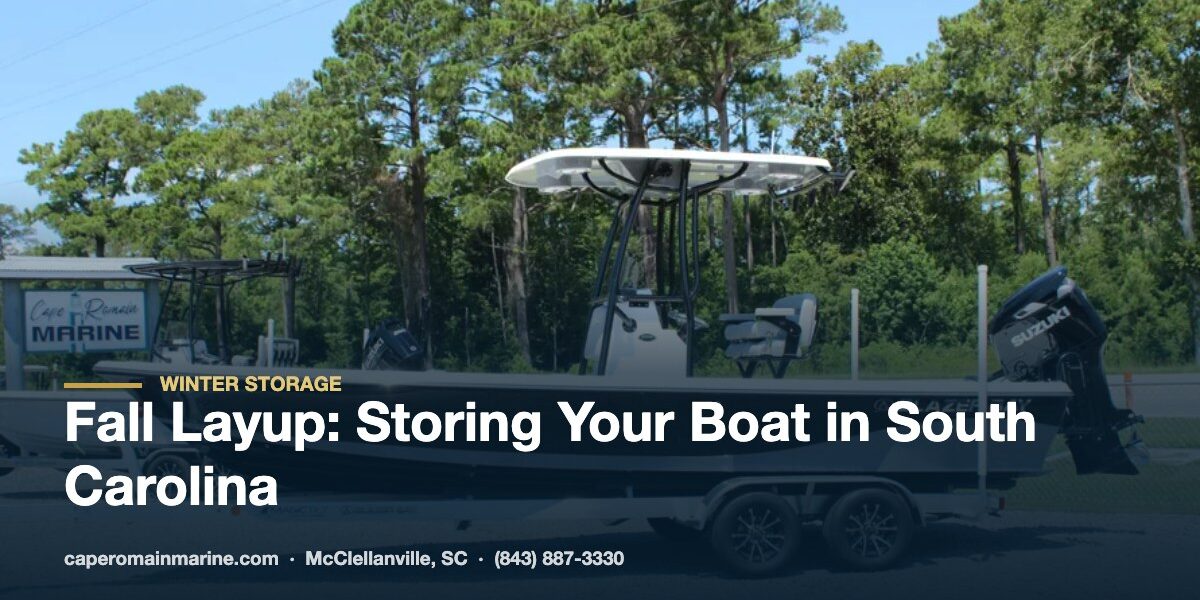 Blazer Bay boat on a trailer prepared for fall layup and winter storage in South Carolina