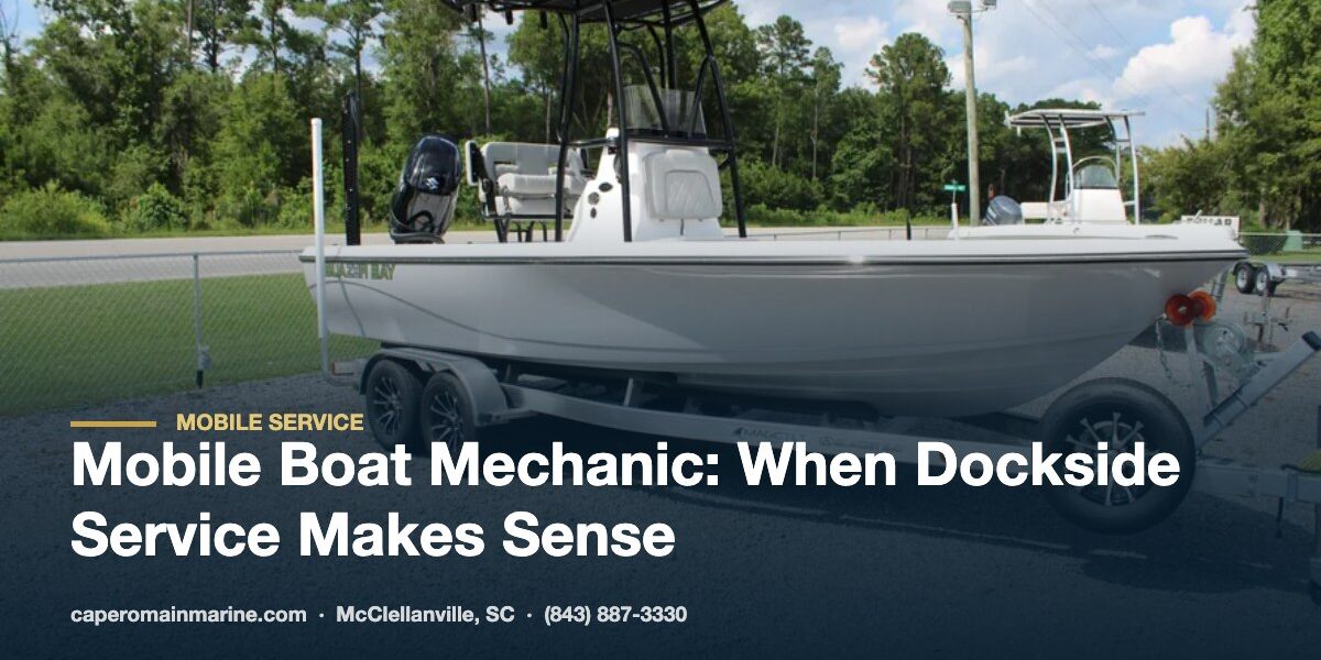 Mobile Boat Mechanic Dockside Service Bay boat on a trailer ready for mobile boat mechanic service in the Charleston, SC area